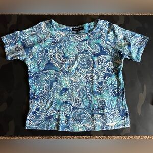 Jones New York Signature Blue & Teal Paisley Top - XL